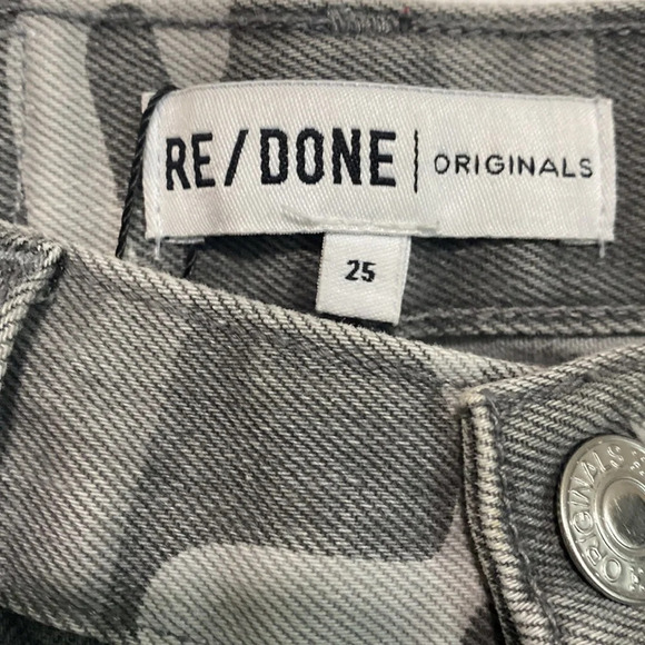 Re/Done Gray Camo High Rise Ankle Crop Button Fly Raw Hem Jeans Size 25 - Picture 4 of 13